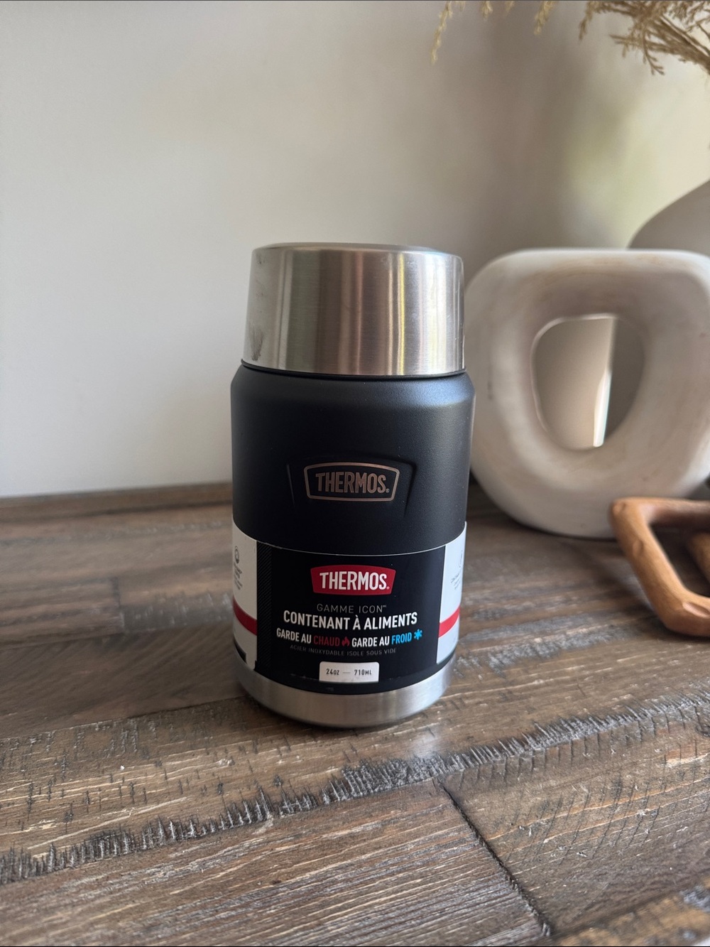 Thermos Black Food Jar with Stainless Steel Lid